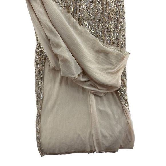 LaLaron Gold Cocktail Dress Small Sequin Evening Gala Slit‎ - Picture 10 of 12